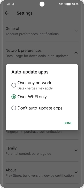 To turn on automatic update of apps using mobile network, press Over any network.