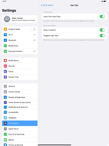Press the indicators next to the required settings to turn them on or off.