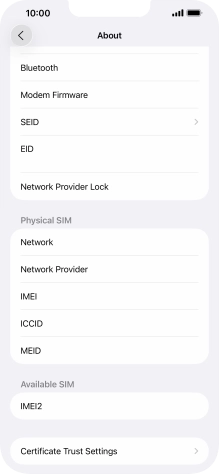 Your phone's EID number is displayed below EID.