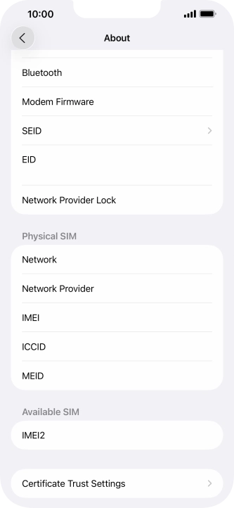 Your phone's EID number is displayed below EID.