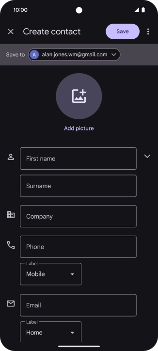 Press First name and key in the required first name. Press First name and key in the required first name.