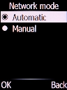 If you want to select a network automatically, select Automatic and press the Left selection key.