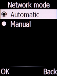 If you want to select a network automatically, select Automatic and press the Left selection key.