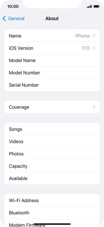 Your phone's software version is displayed next to iOS Version. Your phone's software version is displayed next to iOS Version.
