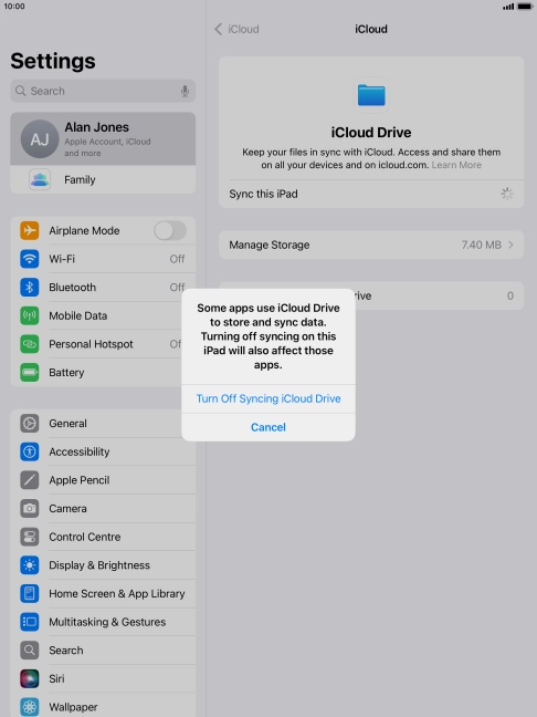 If you turn off the function, press Turn Off Syncing iCloud Drive. If you turn off the function, press Turn Off Syncing iCloud Drive.
