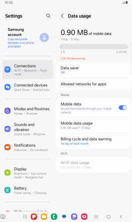 The total data usage is displayed. The total data usage is displayed.