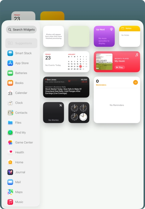 Press the required widget. Press the required widget.