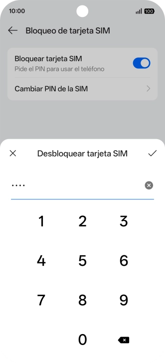 Introduce el código PIN y pulsa el icono de aceptar. Introduce el código PIN y pulsa el icono de aceptar.