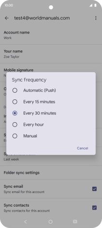 Press the required setting.