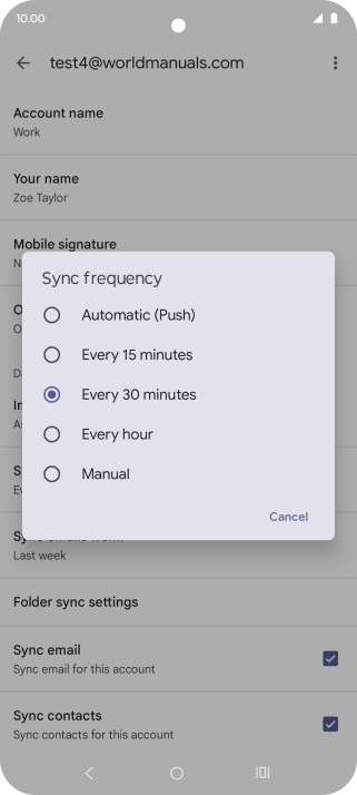 Press the required setting.