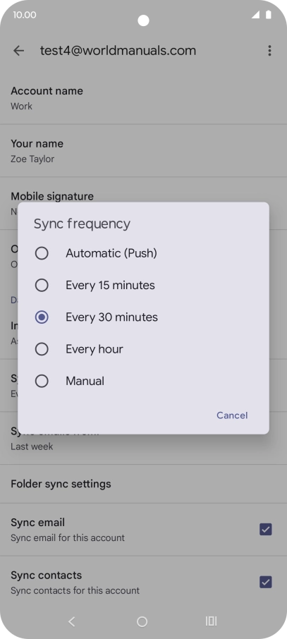 Press the required setting.