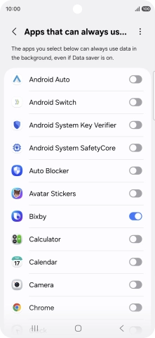 Press the indicators next to the required apps to turn the function on or off.