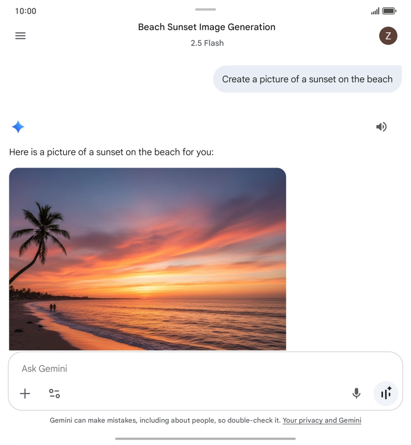 You can also ask Gemini to generate a picture based on your description. You can also ask Gemini to generate a picture based on your description.