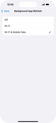 To turn off background refresh of apps, press Off. To turn off background refresh of apps, press Off.