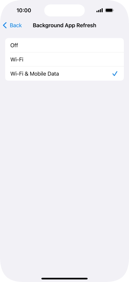 To turn off background refresh of apps, press Off. To turn off background refresh of apps, press Off.
