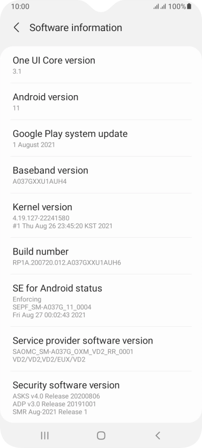 Your phone's software version is displayed below Android version.