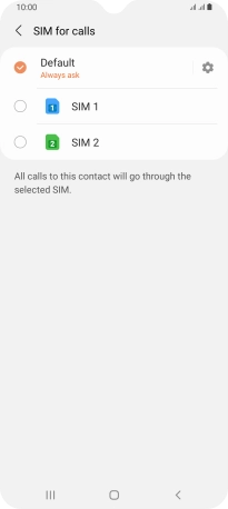 Press the required setting.