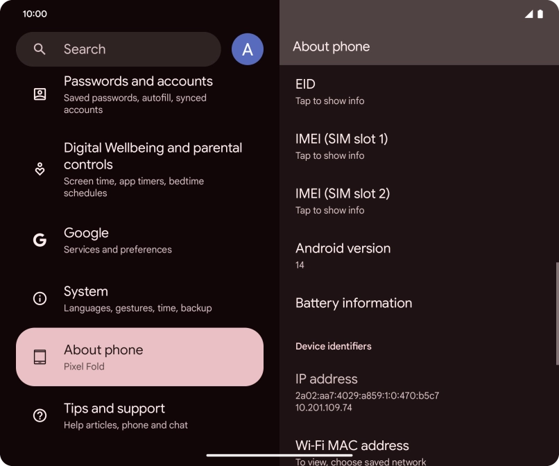 Your phone's software version is displayed below Android version.