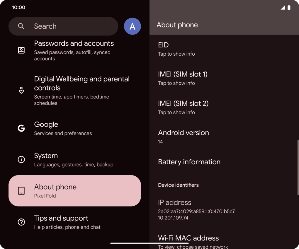 Your phone's software version is displayed below Android version.
