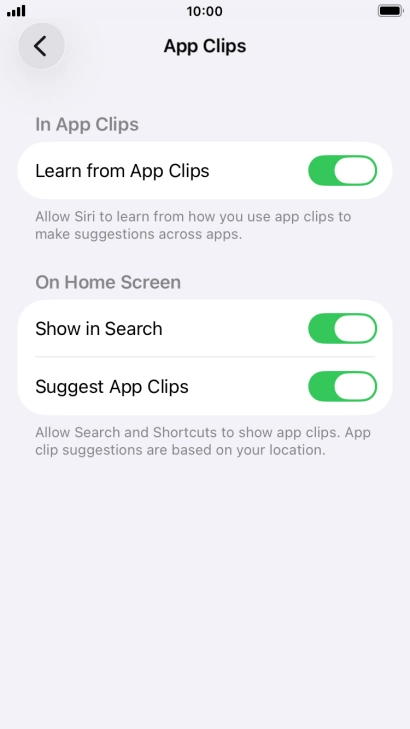 Press the indicators next to the required settings to turn them on or off. Press the indicators next to the required settings to turn them on or off.