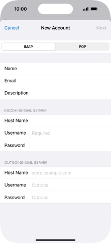 Press Username and key in the username for your email account.