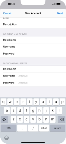 Press Username and key in the username for your email account. Press Username and key in the username for your email account.
