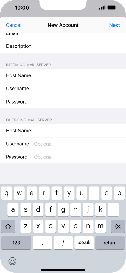 Press Username and key in the username for your email account. Press Username and key in the username for your email account.