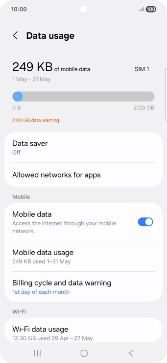 The total data usage is displayed. The total data usage is displayed.