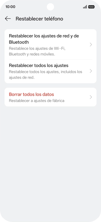 Pulsa Borrar todos los datos.
