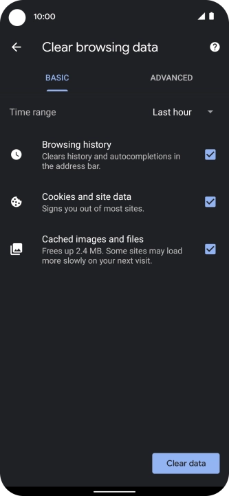 Press the fields next to the required data types. Press the fields next to the required data types.