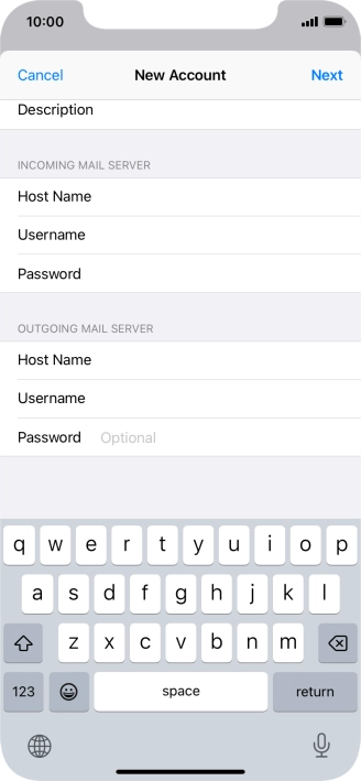 Press Password and key in the password for your email account.