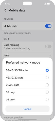 Press the required network mode. Press the required network mode.