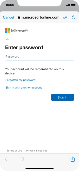 Press Password and key in the password for your email account.