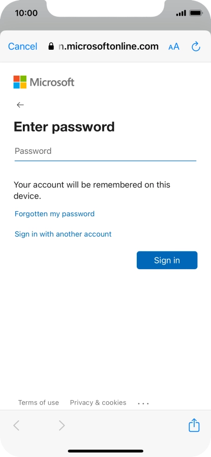 Press Password and key in the password for your email account.