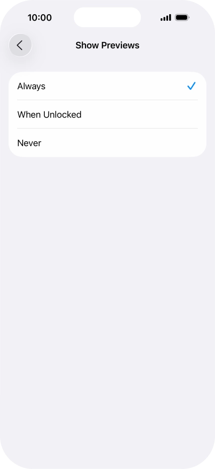 To select notification preview on the lock screen, press Always.