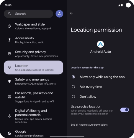 Press the required setting.