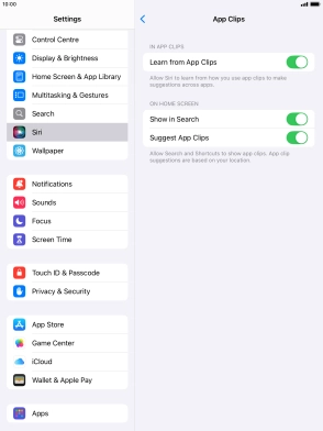 Press the indicators next to the required settings to turn them on or off.