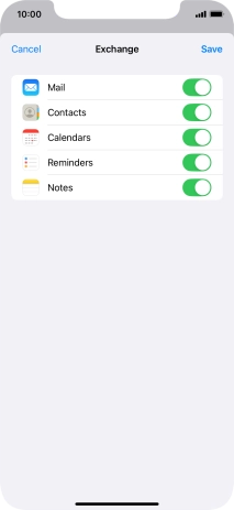 Press the indicators next to the required data types to turn synchronisation of each data type on or off.