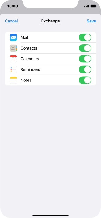 Press the indicators next to the required data types to turn synchronisation of each data type on or off.