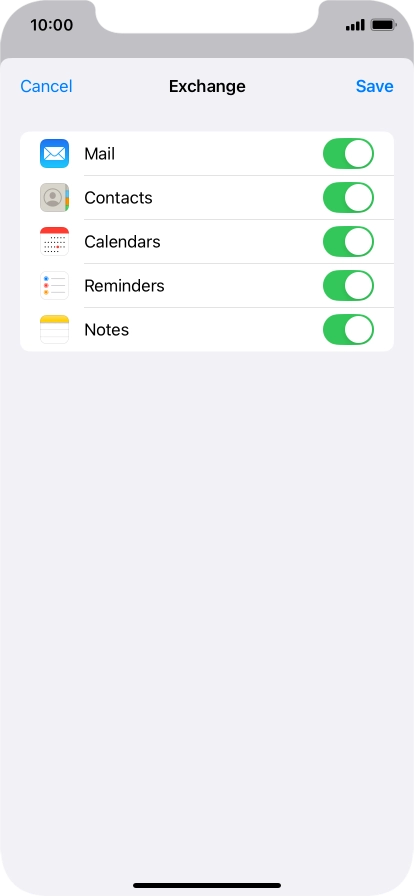 Press the indicators next to the required data types to turn synchronisation of each data type on or off.