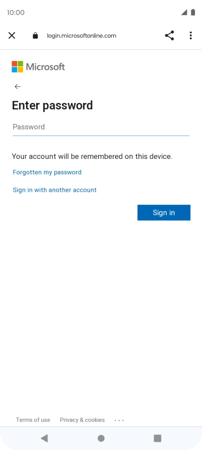 Press Password and key in the password for your email account.
