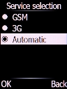 Select the required network mode and press the Left selection key.