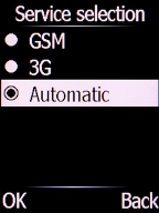 Select the required network mode and press the Left selection key. Select the required network mode and press the Left selection key.