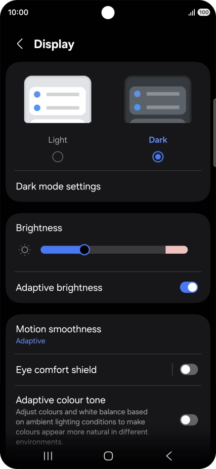 Press Dark mode settings. Press Dark mode settings.
