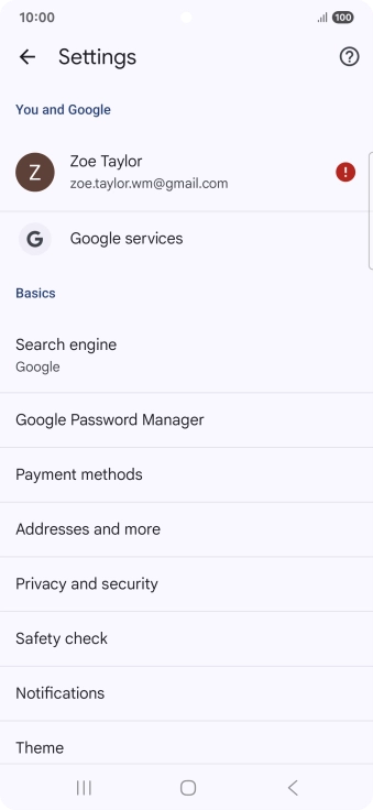 Press Privacy and security.