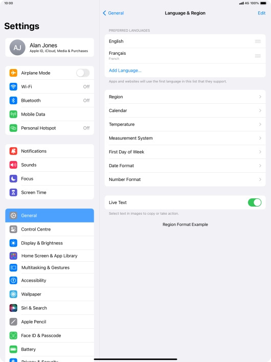 To subsequently select another language as the default language, press the move icon next to the required language and drag it to the top of the list.
