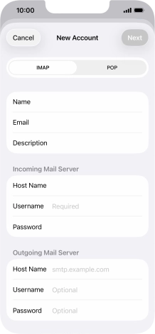 Press Username and key in the username for your email account.