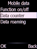 Select Data counter and press the Left selection key. Select Data counter and press the Left selection key.