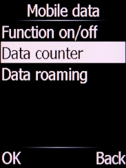Select Data counter and press the Left selection key. Select Data counter and press the Left selection key.