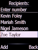 Select the required contact and press the Left selection key. Select the required contact and press the Left selection key.